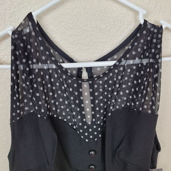 Rock Steady Black Polka Dot Mesh Sleeveless Wiggle Dress 2X (2820) - Picture 3 of 7